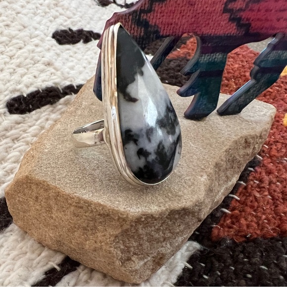 ❤️ Zebra Jasper Southwestern Style 925 Statement Ring Size 7 Weighing 10 GM - Picture 4 of 14